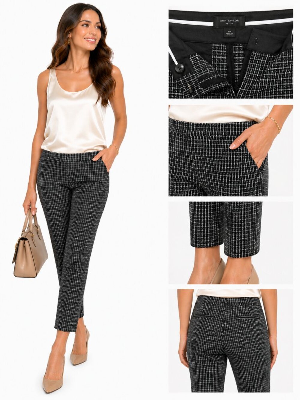 Ann Taylor Petite 10P Houndstooth Ankle Pants Work Chic